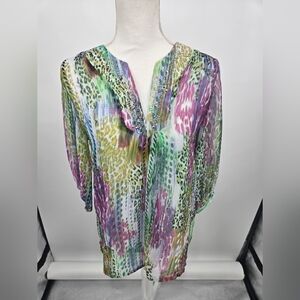 Sea Suns Vintage Beaded V-Neck Printed Tunic Top Small (6568)